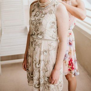 BHDLN Knee Length Pearl Sequin Wedding Dress - Size 6